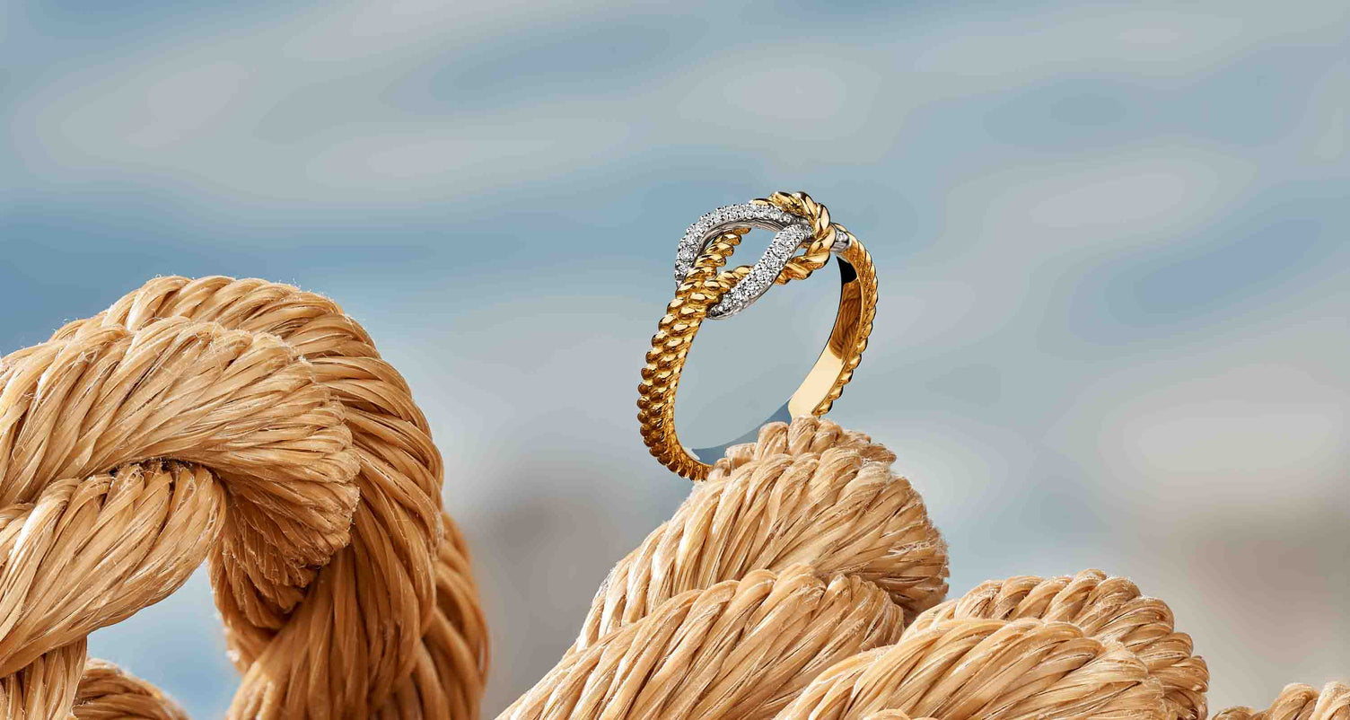 ecksand iconic tresses collection ring yellow gold twist white gold pave 05199.d