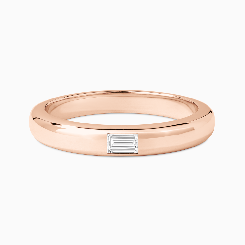 The Ecksand Timeless Wedding Ring with a Baguette Diamond shown with Natural VS2+/ F+ in 14k Rose Gold