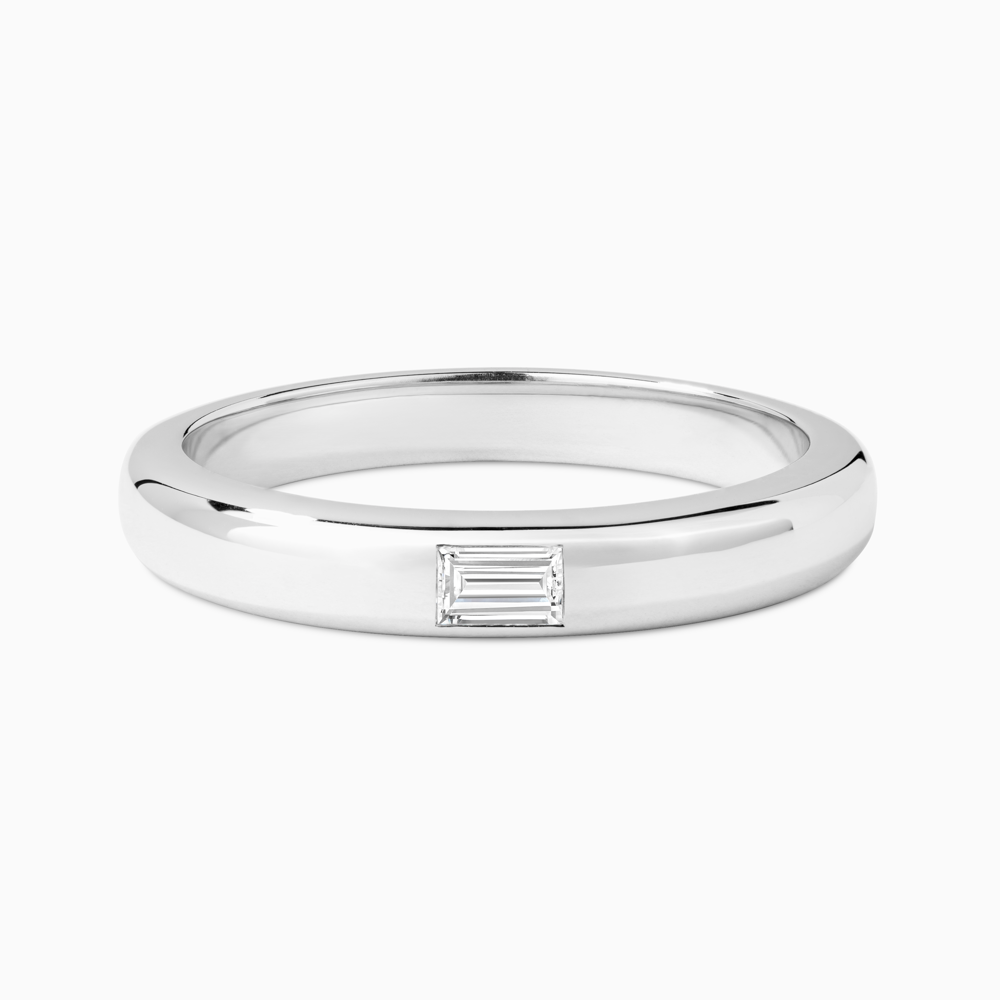 The Ecksand Timeless Wedding Ring with a Baguette Diamond shown with Lab-grown VS2+/ F+ in Platinum