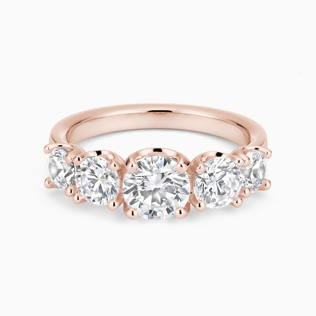 The Ecksand Five Diamond Ring shown with Natural VS2+/ F+ in 14k Rose Gold