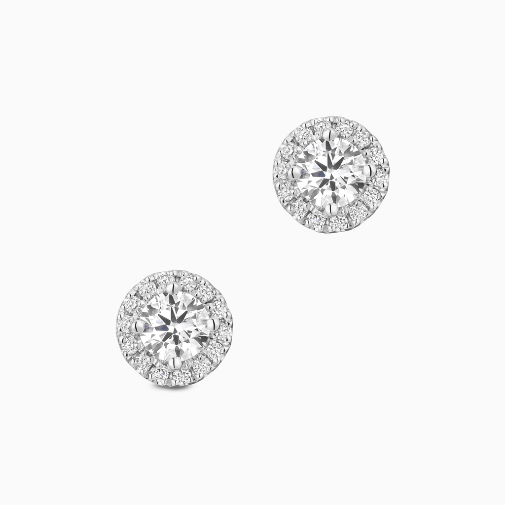 The Ecksand Diamond Halo Stud Earrings shown with Lab-grown VS2+/ F+ in 14k White Gold