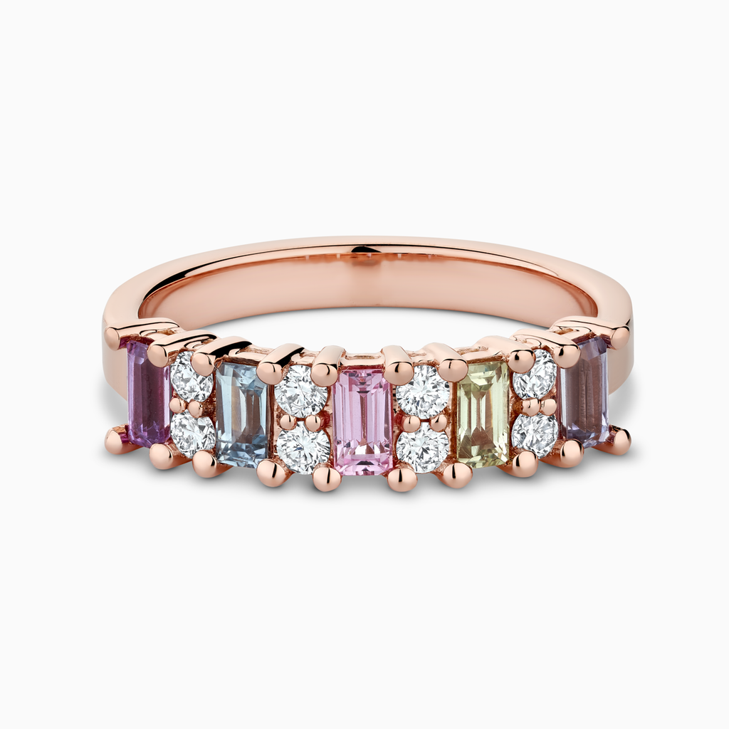 The Ecksand Multi Gemstone and Diamond Ring shown with Natural VS2+/ F+ in 14k Rose Gold