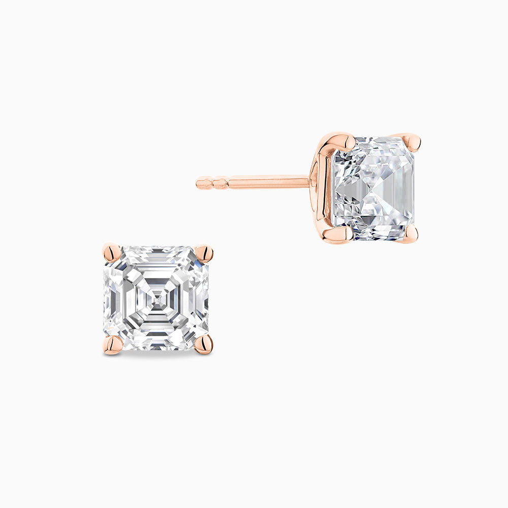 The Ecksand Asscher-Cut Diamond Stud Earrings shown with Lab-grown 0.30 ctw, VS2+/ F+ in 18k Rose Gold