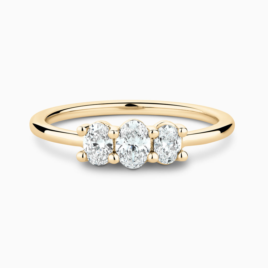 The Ecksand Three-Stone Oval-Cut Diamond Ring shown with Lab-grown 0.25 ctw, VS2+/ F+ in 14k Yellow Gold