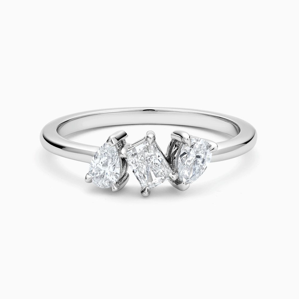 The Ecksand Three-Stone Pear and Radiant-Cut Diamond Ring shown with Lab-grown 0.30 ctw, VS2+/ F+ in 18k White Gold