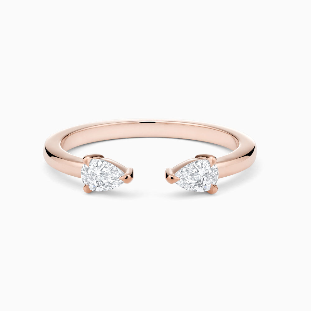 The Ecksand Three-Stone Pear and Radiant-Cut Diamond Ring shown with Lab-grown 0.30 ctw, VS2+/ F+ in 18k Rose Gold