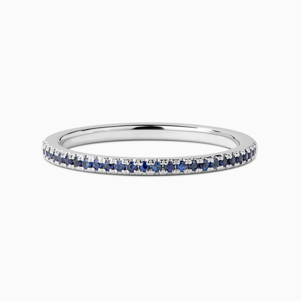 The Ecksand Timeless Blue Sapphire Pavé Wedding Ring shown with Stones: 1mm (0.25ctw) | Band: 1.7mm in 18k White Gold