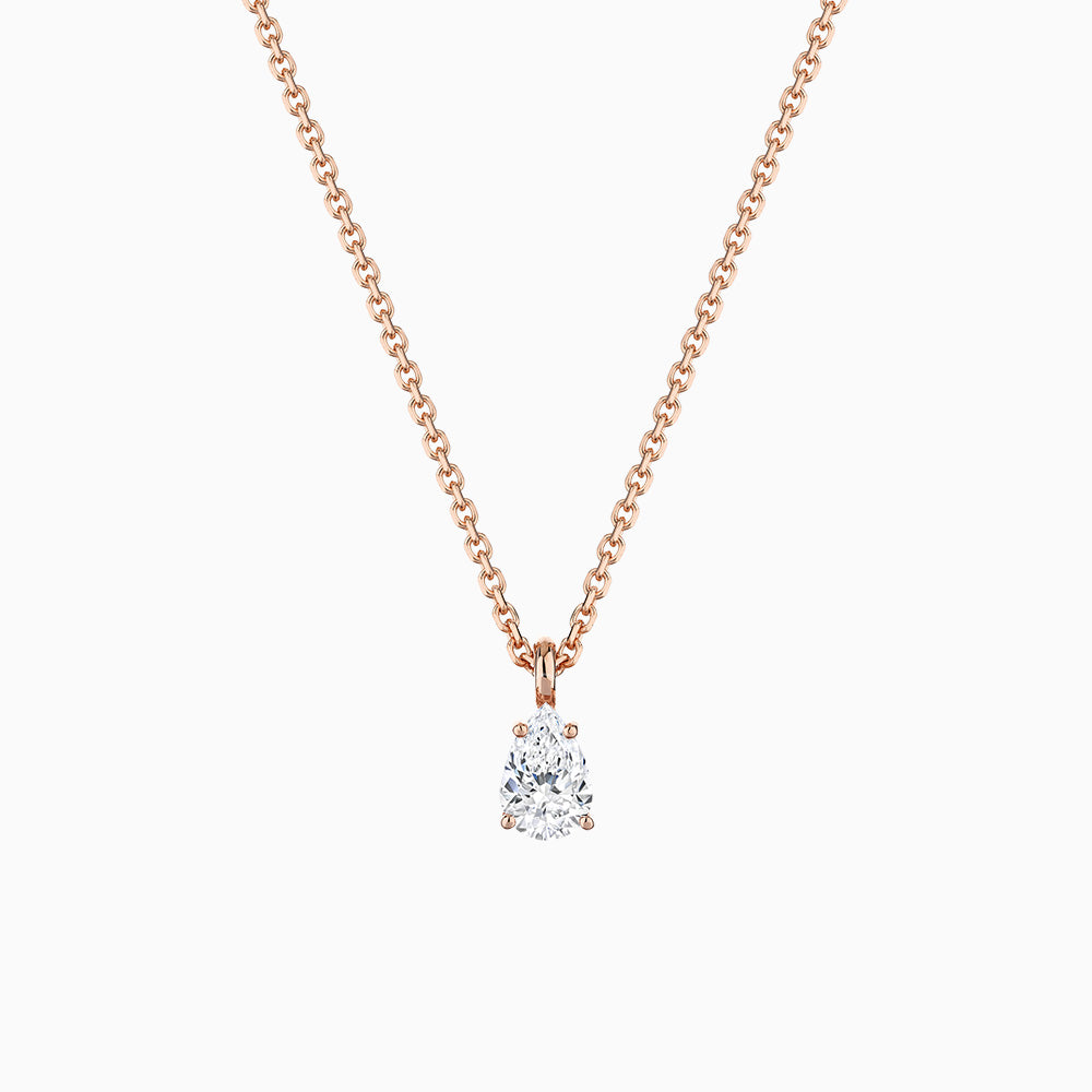 The Ecksand Pear-Cut Diamond Pendant Necklace shown with Lab-grown 0.10 ct, VS2+/ F+ in 18k Rose Gold