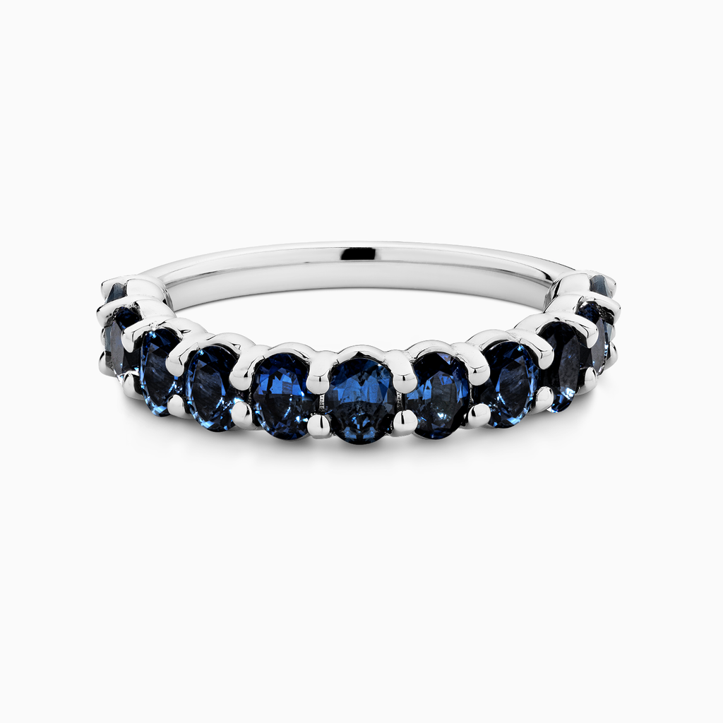 The Ecksand Oval Blue Sapphire Semi-Eternity Wedding Ring shown with in 18k White Gold