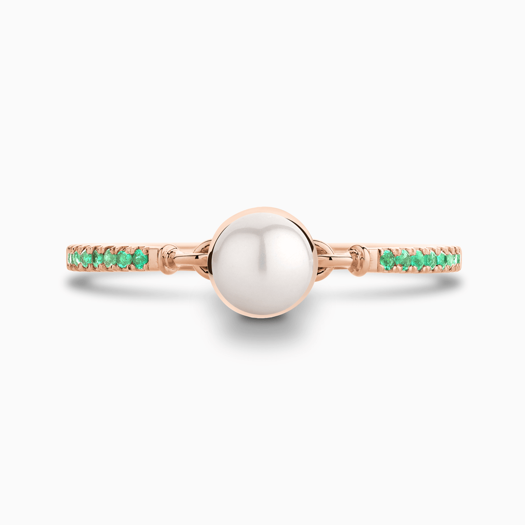 The Ecksand Freshwater Pearl Ring With Emerald Pavé shown with  in 14k Rose Gold