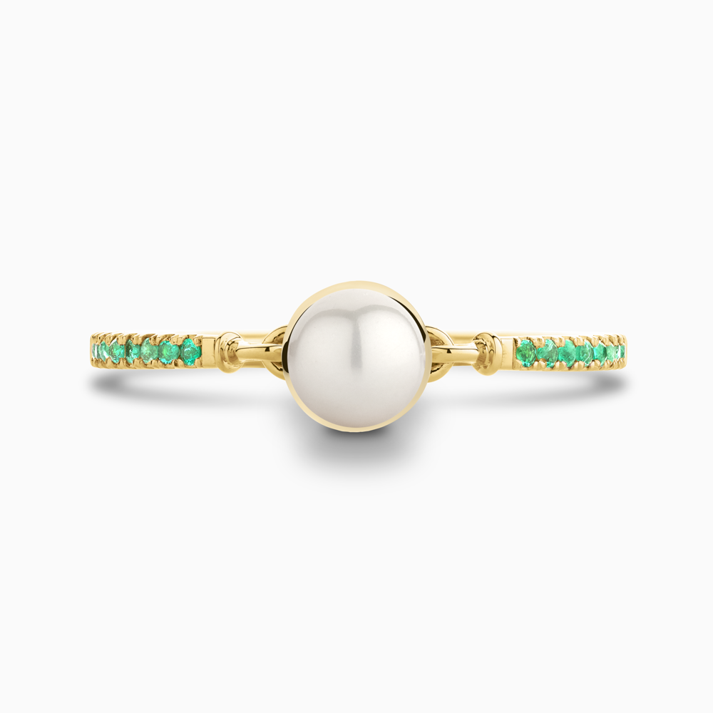 The Ecksand Freshwater Pearl Ring With Emerald Pavé shown with  in 18k Yellow Gold