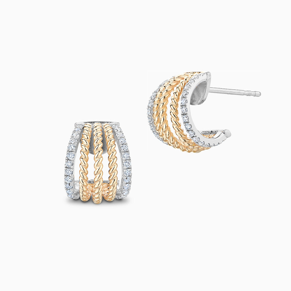 The Ecksand Twisted Gold Hoop Earrings with Diamond Pavé shown with Lab-grown VS2+/ F+ in 14k Yellow Gold