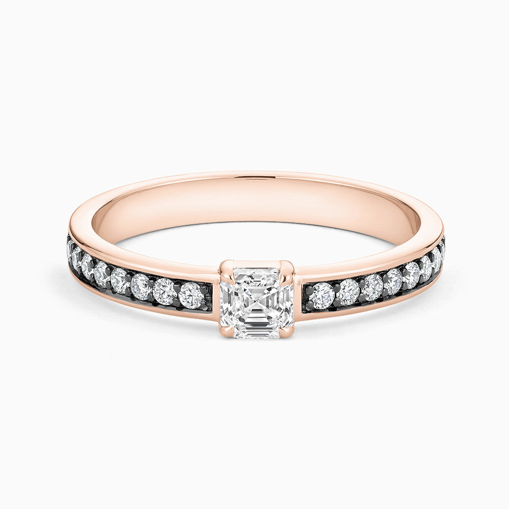 The Ecksand Asscher-Cut Diamond Ring with Blackened Gold shown with Natural VS2+/ F+ in 18k Rose Gold