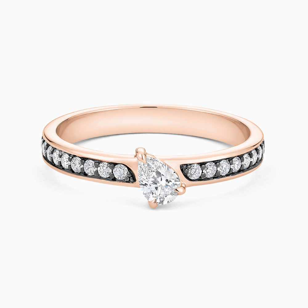 The Ecksand Tilted Pear-Cut Diamond Ring with Blackened Gold shown with Natural VS2+/ F+ in 18k Rose Gold