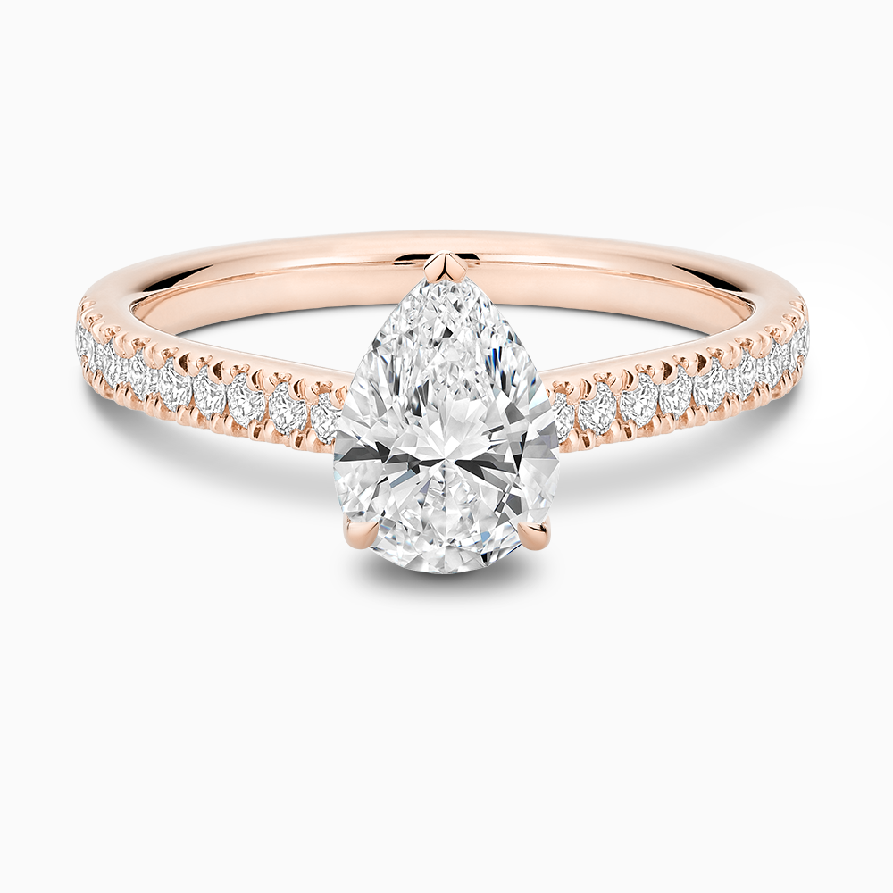 The Ecksand Love-Knot Diamond Engagement Ring with Eagle Prongs shown with Pear in 14k Rose Gold
