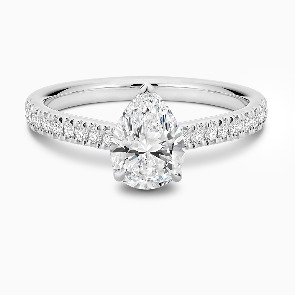 The Ecksand Love-Knot Diamond Engagement Ring with Eagle Prongs shown with Pear in 14k White Gold