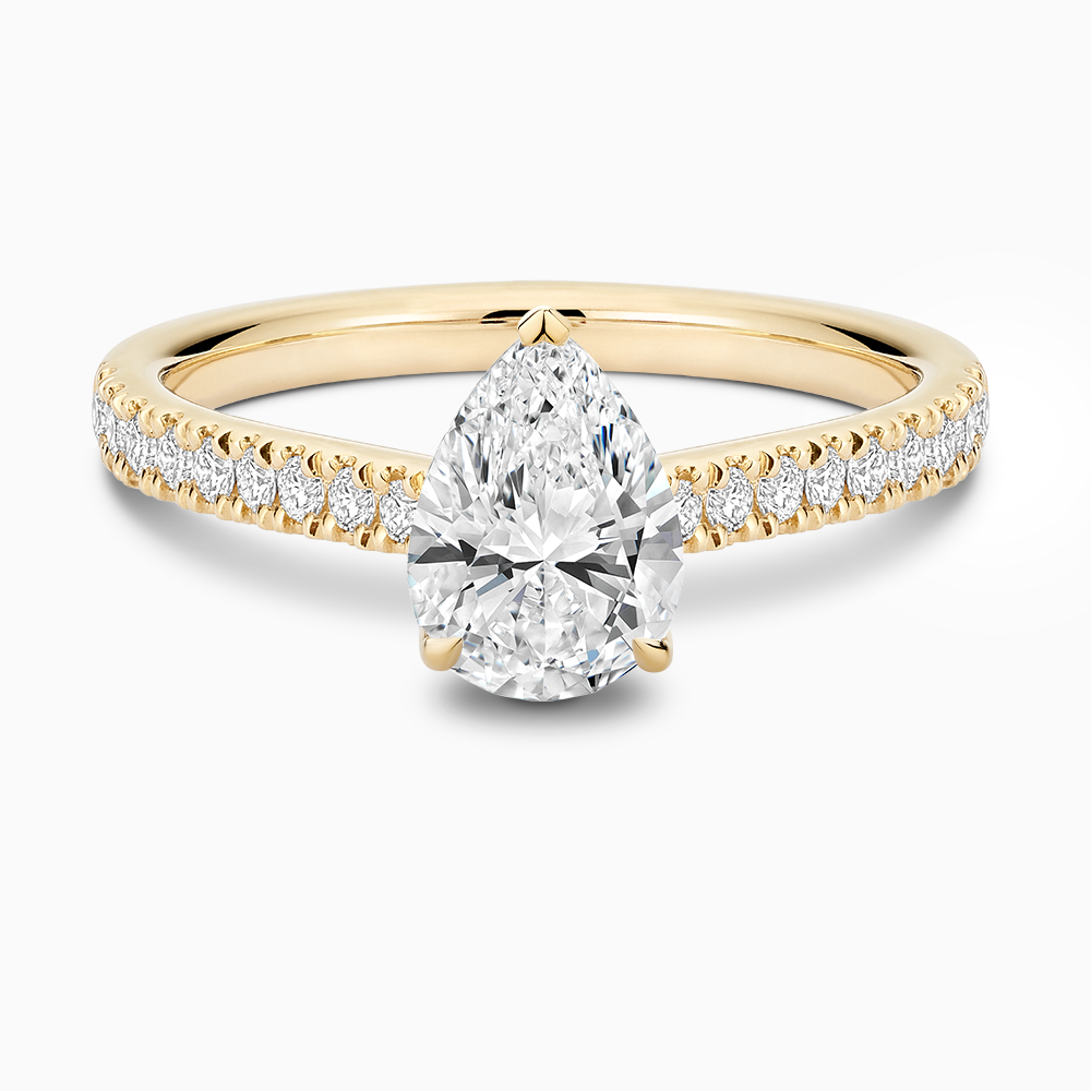 The Ecksand Love-Knot Diamond Engagement Ring with Eagle Prongs shown with Pear in 14k Yellow Gold