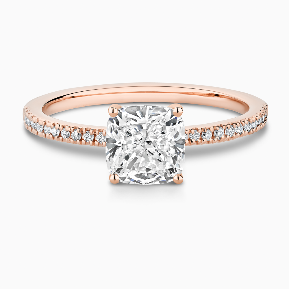 The Ecksand Diamond Eternity Engagement Ring shown with Cushion in 14k Rose Gold