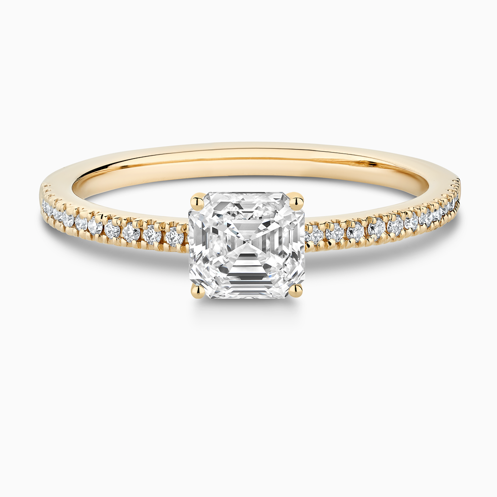The Ecksand Diamond Eternity Engagement Ring shown with Asscher in 18k Yellow Gold