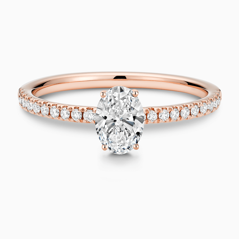 The Ecksand Basket-Setting Diamond Engagement Ring with Diamond Bridge shown with Oval in 14k Rose Gold