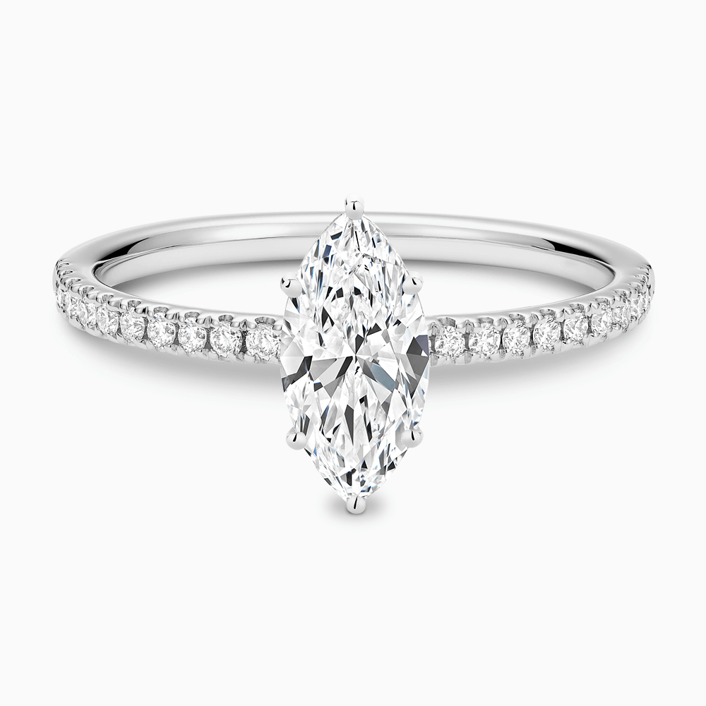 The Ecksand Basket-Setting Diamond Engagement Ring with Diamond Bridge shown with Marquise in 18k White Gold