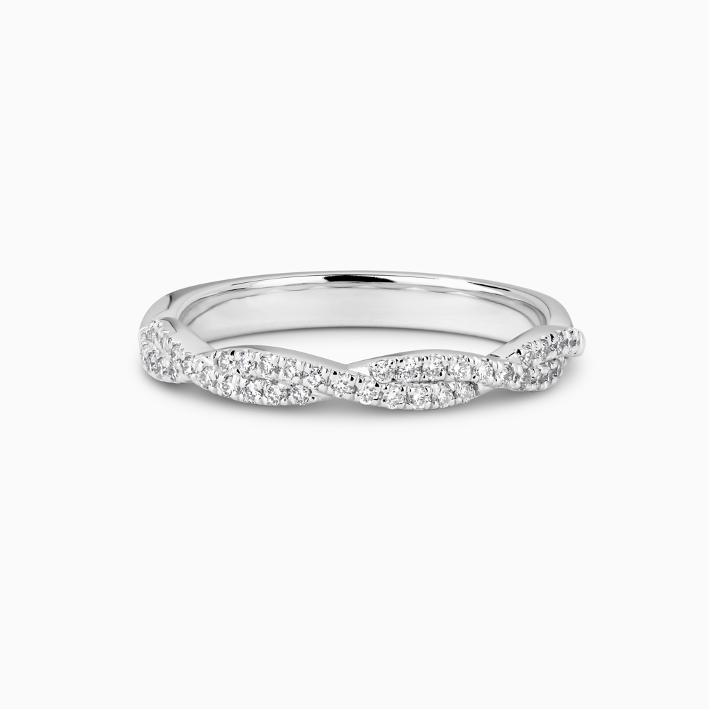 The Ecksand Twisted Wedding Ring with Diamond Pavé shown with Stones: 1mm (0.20+ ctw) | Band: 2.5mm in 18k White Gold