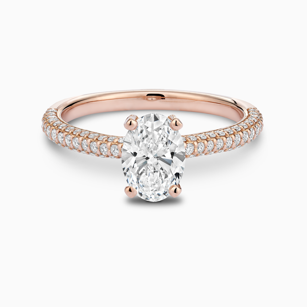 The Ecksand Diamond Engagement Ring with Diamond Pavé Basket shown with Oval in 14k Rose Gold