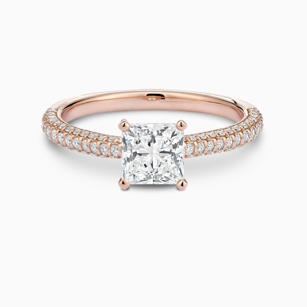 The Ecksand Diamond Engagement Ring with Diamond Pavé Basket shown with Princess in 14k Rose Gold