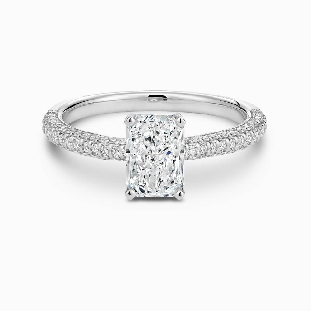 The Ecksand Diamond Engagement Ring with Diamond Pavé Basket shown with Radiant in 18k White Gold
