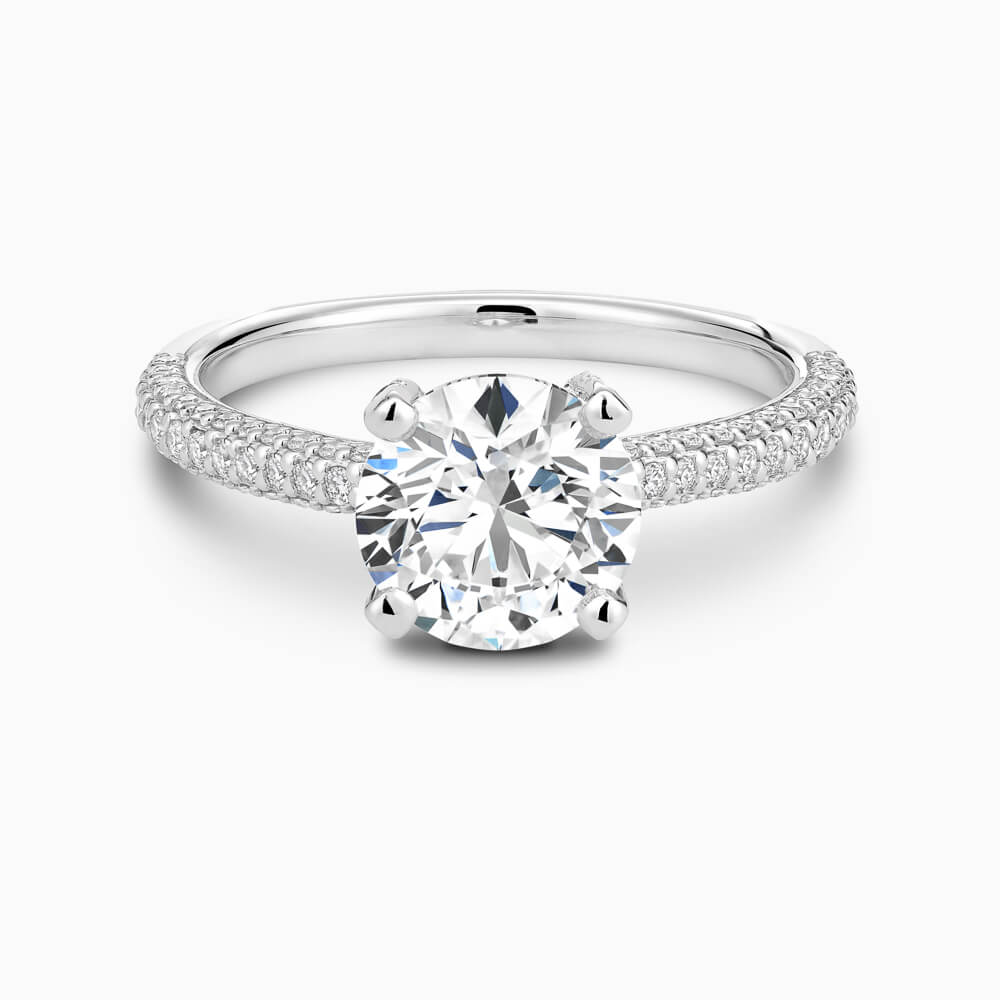 The Ecksand Diamond Engagement Ring with Diamond Pavé Basket shown with Round in 18k White Gold