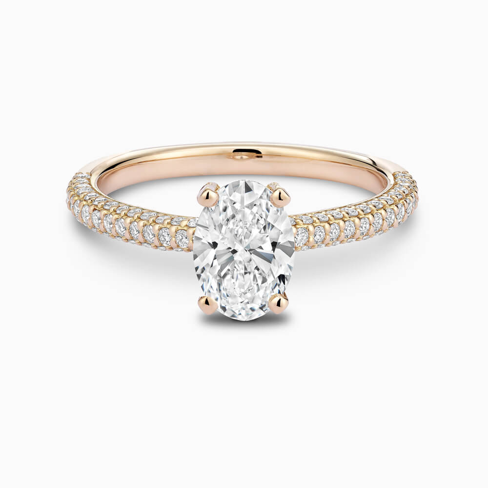 The Ecksand Diamond Engagement Ring with Diamond Pavé Basket shown with Oval in 18k Yellow Gold