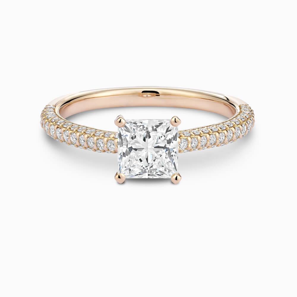 The Ecksand Diamond Engagement Ring with Diamond Pavé Basket shown with Princess in 18k Yellow Gold