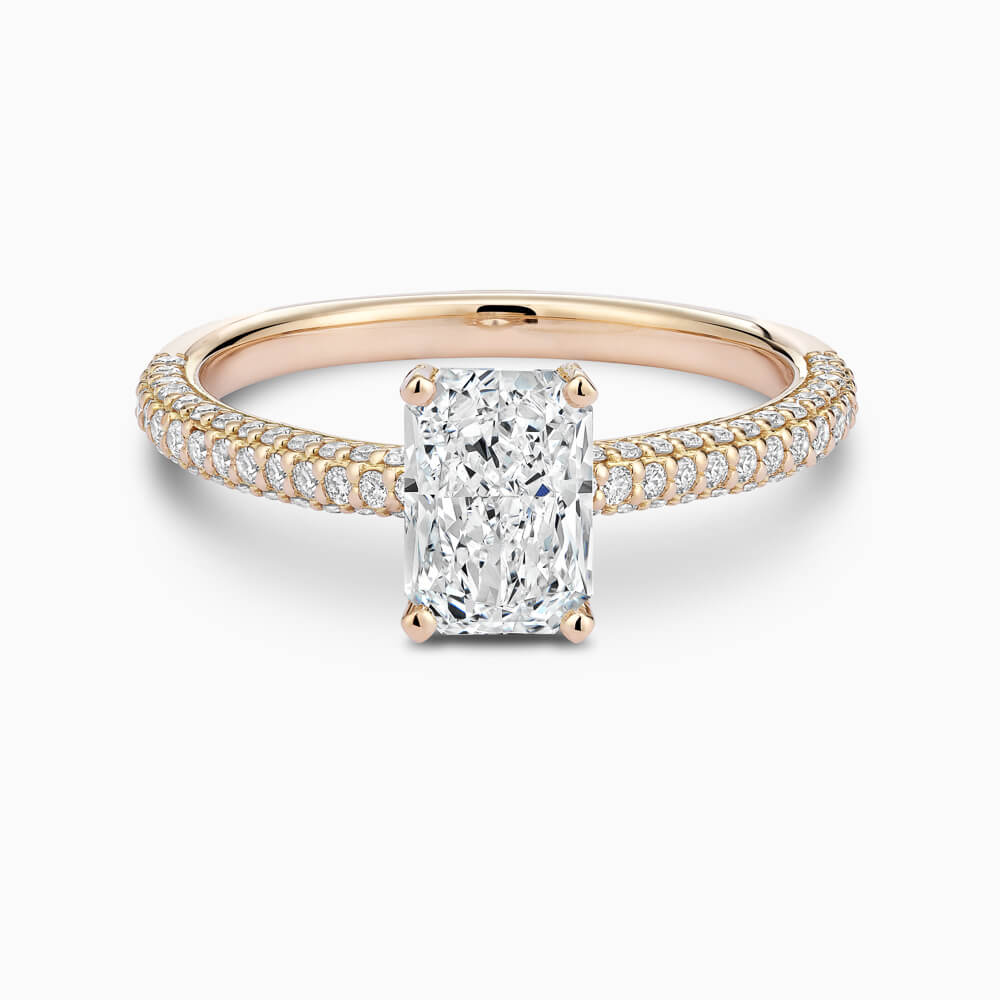 The Ecksand Diamond Engagement Ring with Diamond Pavé Basket shown with Radiant in 18k Yellow Gold