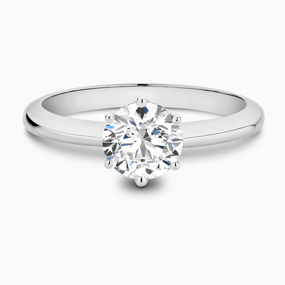 The Ecksand Tapered Diamond Engagement Ring with Six Prongs shown with Round in 18k White Gold