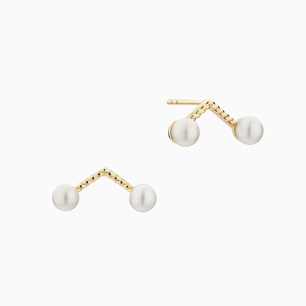 The Ecksand Twisted Freshwater Pearl Stud V Earrings shown with  in 14k Yellow Gold
