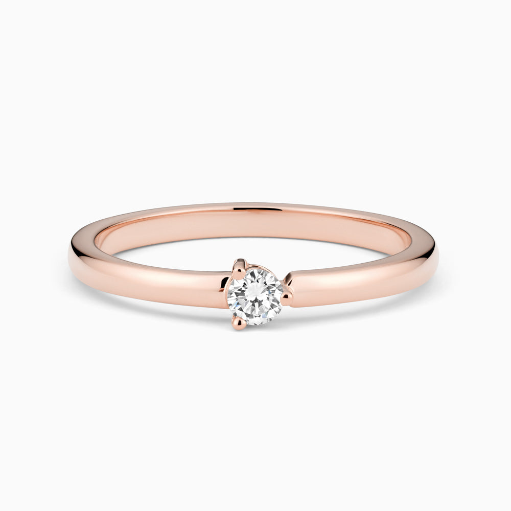 The Ecksand Three-Prong Diamond Ring shown with Lab-grown 0.10 ct, VS2+/ F+ in 18k Rose Gold