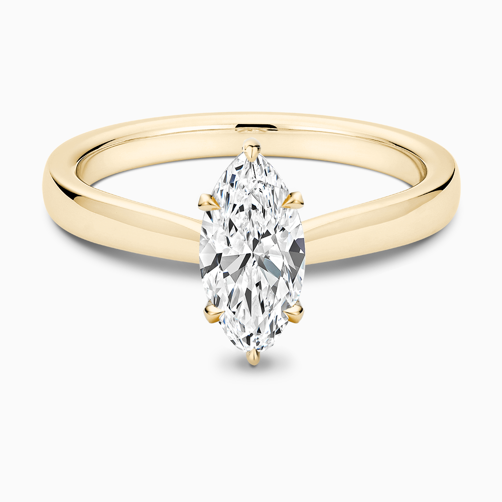 The Ecksand Love-Knot Solitaire Diamond Engagement Ring with Eagle Prongs shown with Marquise in 14k Yellow Gold