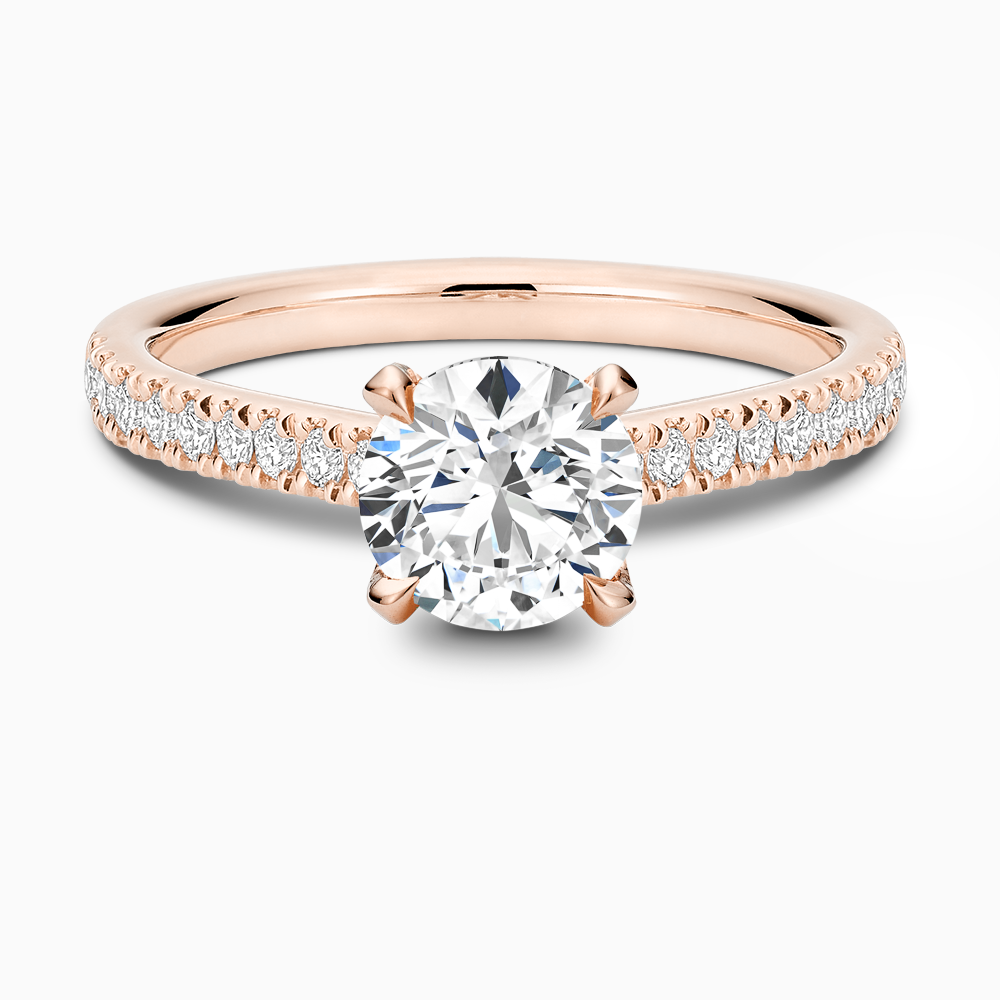 The Ecksand Love-Knot Diamond Engagement Ring with Eagle Prongs shown with Round in 14k Rose Gold