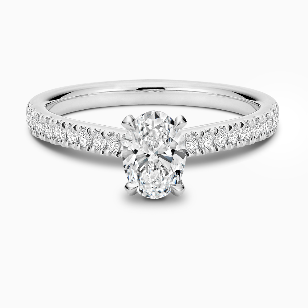 The Ecksand Love-Knot Diamond Engagement Ring with Eagle Prongs shown with Oval in 18k White Gold