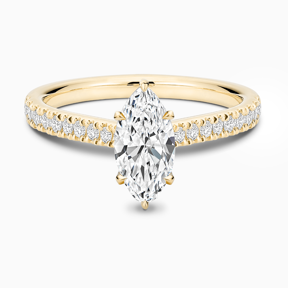The Ecksand Love-Knot Diamond Engagement Ring with Eagle Prongs shown with Marquise in 14k Yellow Gold
