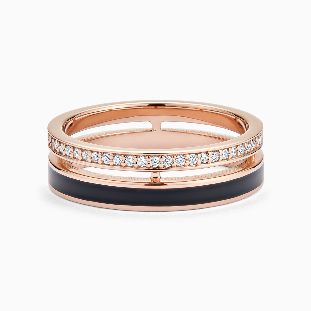 The Ecksand Black Enamel Ring with Diamond Pavé shown with Lab-grown VS2+/ F+ in 14k Rose Gold