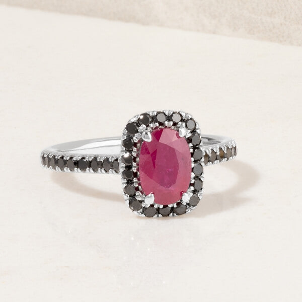 Ecksand Ruby Custom Engagement Ring with Accent Black Diamonds