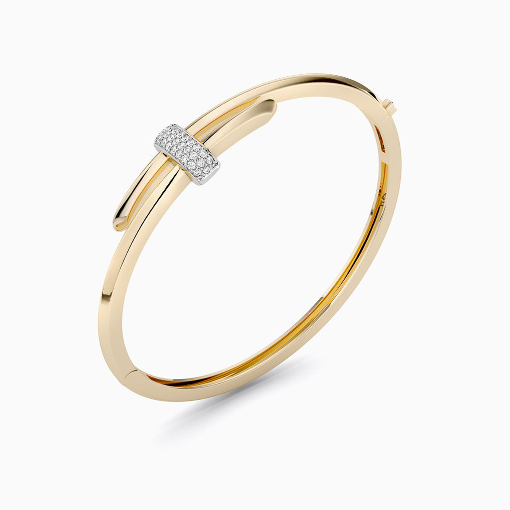 The Ecksand Iconic Duel Gold Wrap Bangle with Diamond Pavé shown with Natural VS2+/ F+ in 14k Yellow Gold