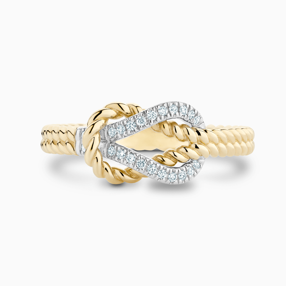 The Ecksand Twisted Gold Knot Ring with Diamond Pavé shown with Lab-grown VS2+/ F+ in 14k Yellow Gold