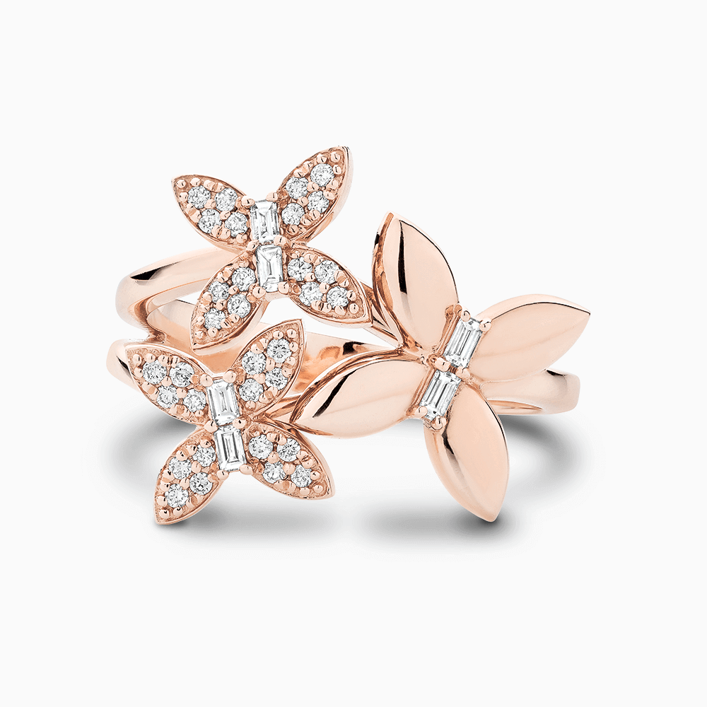 The Ecksand Butterfly Trio Diamond Pavé Ring shown with Lab-grown VS2+/ F+ in 14k Rose Gold