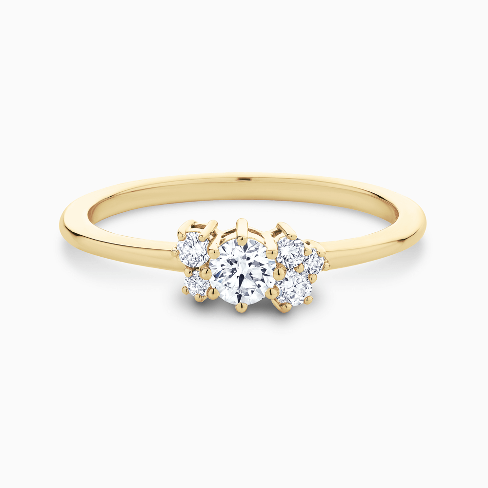 The Ecksand Asymmetrical Diamond Cluster Ring shown with Natural VS2+/ F+ in 14k Yellow Gold