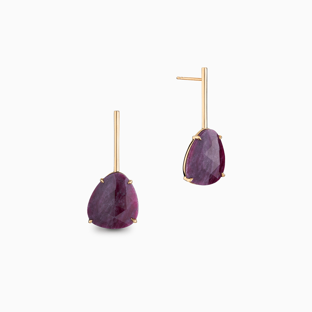 The Ecksand Rose-Cut Ruby Dangle Earrings shown with  in 14k Yellow Gold