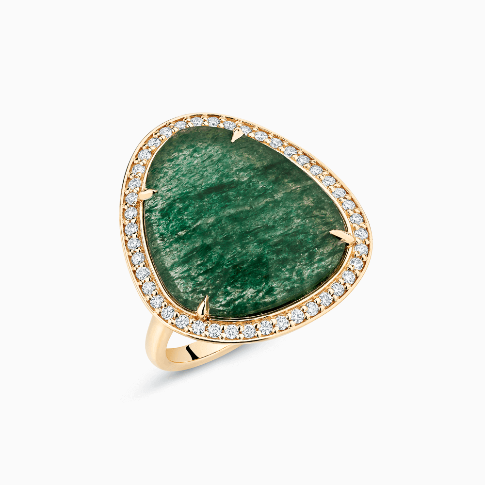 The Ecksand Rose-Cut Aventurine Cocktail Ring with Diamond Halo shown with Lab-grown VS2+/ F+ in 18k Yellow Gold