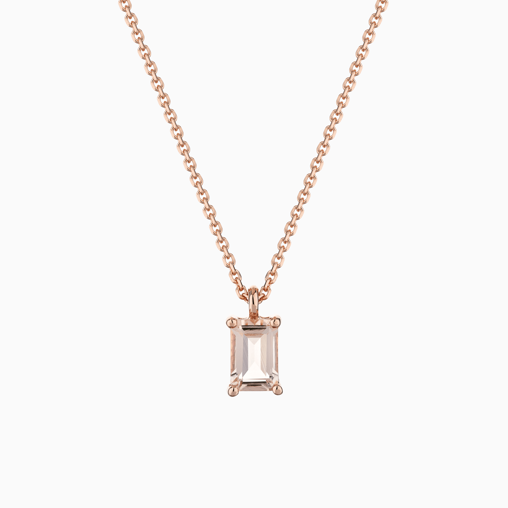 The Ecksand Emerald-Cut Morganite Pendant Necklace shown with Morganite 6x4 in 14k Rose Gold