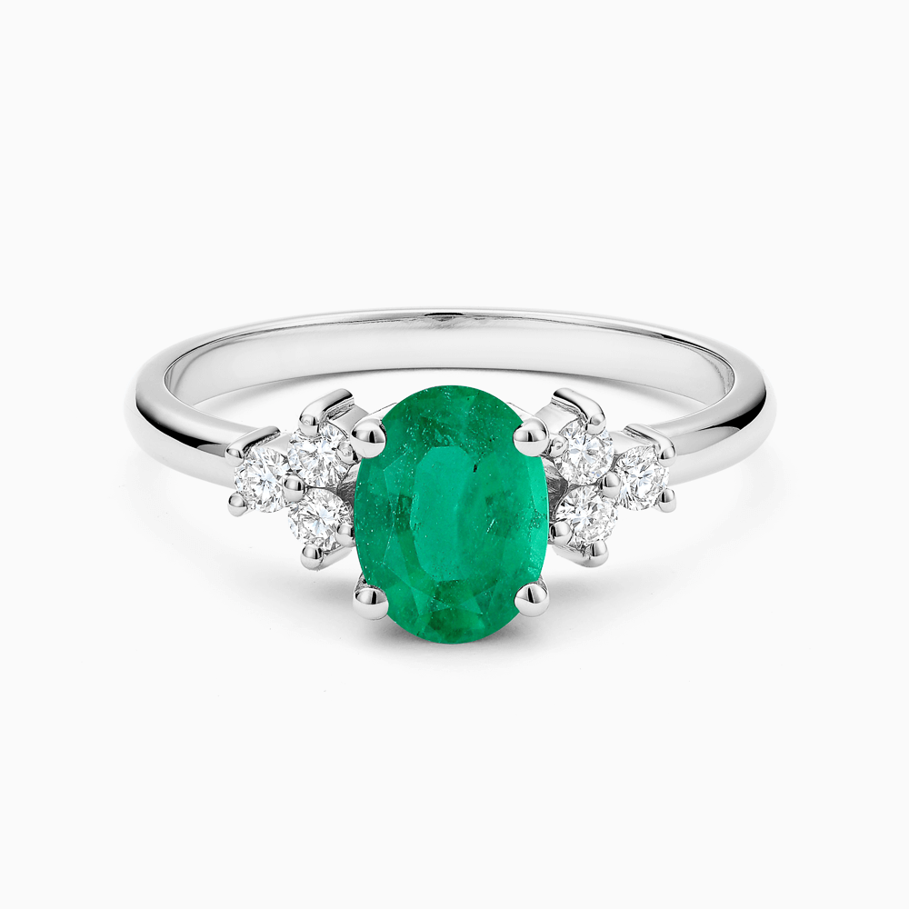 The Ecksand Emerald Engagement Ring with Six Side Diamonds shown with Lab-grown VS2+/ F+ in Platinum
